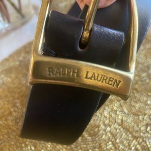 Ralph Lauren Black Leather Belt with Gold Buckle